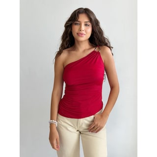 Foto 2 | Foto 2 | Top Drapeado 1 Manga Con Aplicacion Rojo