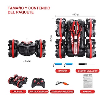Foto 4 | Foto 4 | Coche Anfibio 4wd Rc Para Niños Con 2 Baterías Rojo Negro