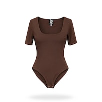 Body Manga Corta Escote Cuadrado Cafe