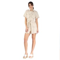 Vestido Corto Con Manga Corta Y Bolsas Frontales Forever 21 Hueso Para Mujer