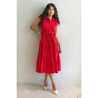 Foto 2 | Foto 2 | Vestido Camisero Sin Mangas Rojo