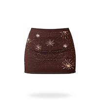 Mini Falda Mesh Bordada Cafe