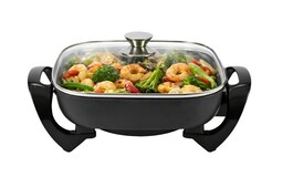 Sartén Eléctrico Antiadherente Con Tapa De Vidrio Modelo Negro
