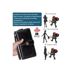 Foto 3 | Foto 3 | Cartera para Mujer Gran Capacidad Con Bloqueo Rfid Negro