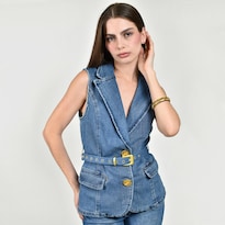 Chaleco Roman Fashion Denim Con Cinturón Para Mujer