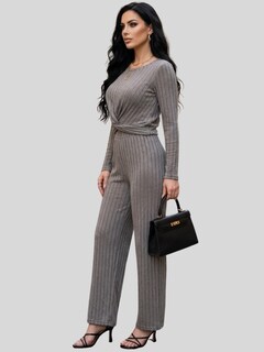 Foto 4 | Foto 4 | Conjunto 2 Piezas Acanalado Blusa Manga Larga Y Pantalón Recto Cómodo Conj-0104 Gris Look Casual Elegante Para Mujer