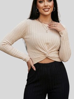 Foto 5 | Foto 5 | Conjunto 2 Piezas Acanalado Blusa Manga Larga Y Pantalón Recto Cómodo Conj-0104 Negro Crema Look Casual Elegante Para Mujer