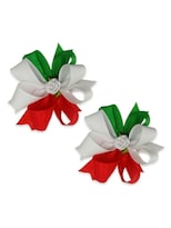 Par De Moños Tricolor Con Flor De Listón