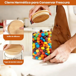 Foto 2 | Foto 2 | 6 Frascos De Vidrio Con Tapa Recipientes Herméticos 1 Litro Xtellar Modelo Transparente