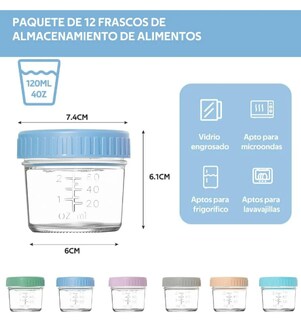 Foto 2 | Foto 2 | Set 12 Frascos De Vidrio Para Alimentos Modelo Multicolor