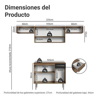 Foto 3 | Foto 3 | Cocina Integral Completa Modular Madesa Emilly 225cm Mn 01