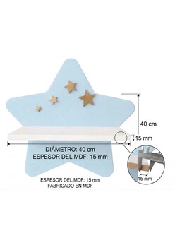 Foto 3 | Foto 3 | Repisa Infantil Generica Estrella Pared Mdf Decorativa Habitación Niña Niño Azul/dorado
