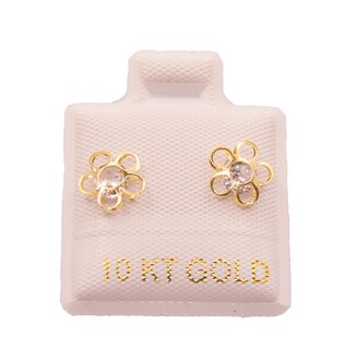 Foto 1 | Foto 1 | Broquel Flor 3d Brillante De Oro 10 Kt Con Zirconia