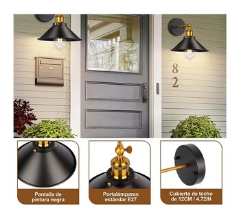 Foto 3 | Foto 3 | Lámparas de Pared Interior Vintage Industrial E26 Negro 3 Piezas