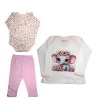 Set De 3pz Para Niña Colate Elefantita Rosa