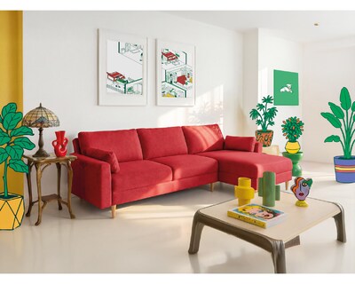 Foto 1 | Foto 1 | Sala Modular Reversible Makora Amelie Rojo Lino Con Memory Foam Y Respaldo Reclinable