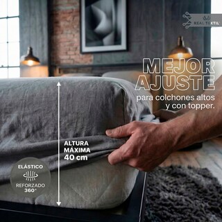 Foto 4 | Foto 4 | Sábanas de Algodón 200 Hilos Real Textil King Size Gris Frescas Y Transpirables