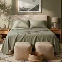 Sábanas 100% Algodón 200 Hilos Real Textil Matrimonial Verde Frescas Y Transpirables