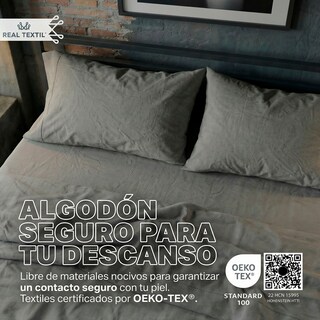 Foto 3 | Foto 3 | Sábanas de Algodón 200 Hilos Real Textil Queen Size Gris Frescas Y Transpirables