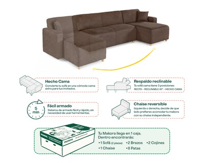 Foto 7 | Foto 7 | Sala Modular Reversible Makora Calak Chocolate Velvet Con Memory Foam Y Respaldo Reclinable