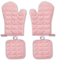 Juego De Guantes Resistentes Al Calor De Silicona De 4 Piezas Con Diseño De Corazón Rosa - Venta Internacional.