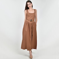 Vestido Roman Fashion Con Cinturón Café Para Mujer