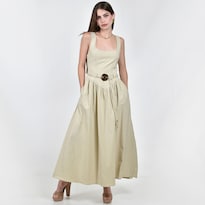 Vestido Roman Fashion Con Cinturón Beige Para Mujer