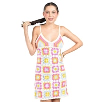 Vestido Roman Fashion De Crochet Rosa Para Mujer