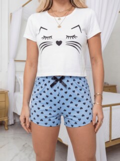 Foto 5 | Foto 5 | Pijama de mujer de dos piezas Generica Diseño unico Set Playera Y Short