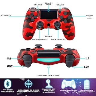 Foto 3 | Foto 3 | Control Inalámbrico para Ps4 Store Cline Camuflaje Rojo