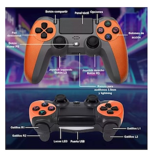 Foto 3 | Foto 3 | Control Inalámbrico Mando Compatible Con Para Play Station 4 Naranja Negro