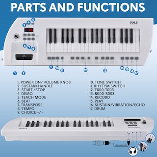 Foto 2 | Foto 2 | Piano Eléctrico Pyle Pkbrd37wt De 37 Teclas Con Altavoces Y Micrófono, Color Blanco - Venta Internacional.
