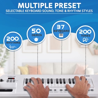 Foto 5 | Foto 5 | Piano Eléctrico Pyle Pkbrd37wt De 37 Teclas Con Altavoces Y Micrófono, Color Blanco - Venta Internacional.