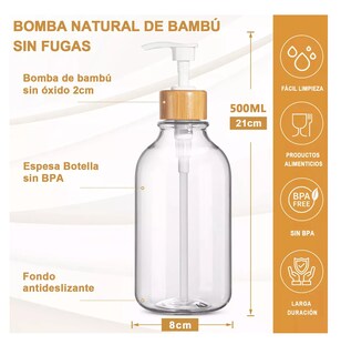 Foto 2 | Foto 2 | Juegos De Baño 3 Dispensador De Jabon De Shampoo Bambu 500 Ml Transparente