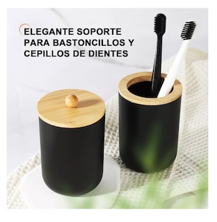 Foto 5 | Foto 5 | Set de Baño con Cortina 8 Pieza des Plástico y Bambú Negro 500 ml
