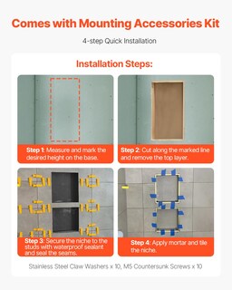 Foto 5 | Foto 5 | Hornacina De Ducha Vevor, 16 X 28 X 10 Cm, Empotrada En La Pared, Negra, Impermeable - Venta Internacional.