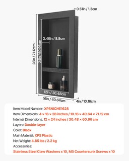 Foto 7 | Foto 7 | Hornacina De Ducha Vevor, 16 X 28 X 10 Cm, Empotrada En La Pared, Negra, Impermeable - Venta Internacional.