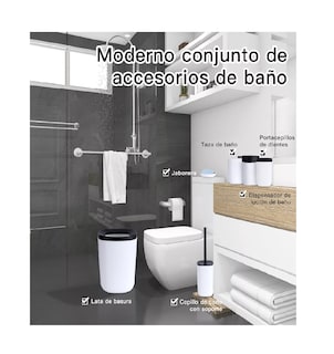 Foto 4 | Foto 4 | Juego de Accesorios de Baño y Tocador BELUG Plástico Mate 6 Piezas Blanco
