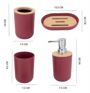 Foto 2 | Foto 2 | Accesorios De Baño Xtellar De 4 Piezas Con Detalles De Bambú Color Vino