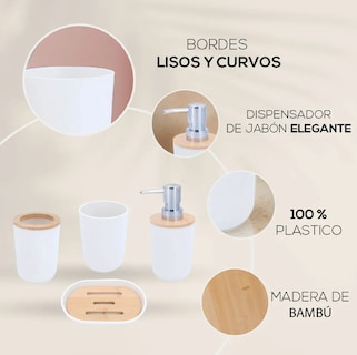 Foto 3 | Foto 3 | Accesorios De Baño Xtellar De 4 Piezas Con Detalles De Bambú Color Vino