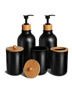 Foto 2 | Foto 2 | Juego De Dispensadores Para Baño 5 Pzs Negro + Gratis Termo Güish De Regalo