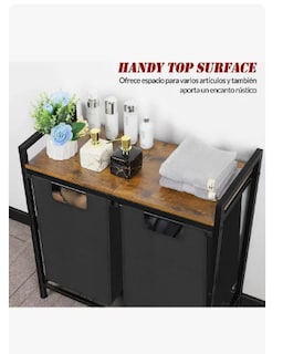 Foto 2 | Foto 2 | Cesto De Ropa Sucia Color Marrón Con Doble Compartimiento Bolsas Extraíbles Y Estante Superior Organizador Duradero De