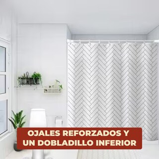 Foto 6 | Foto 6 | Cortina De Baño Impermeable 180 X 180 Cm Diseño De Líneas + Ganchos De Acero Inoxidable
