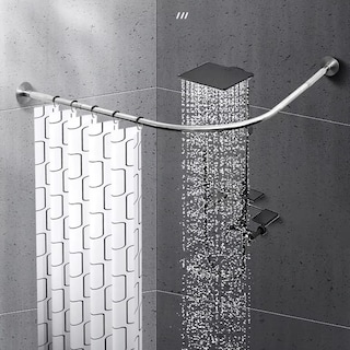 Foto 2 | Foto 2 | Tubo Plateado para Cortina de Baño en Escuadra Ajustable 80 x 100 cm