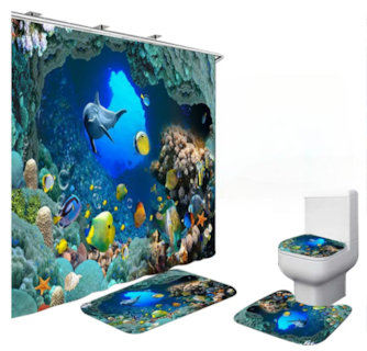 Foto 1 | Foto 1 | Set De Baño Premium Xtellar Animales Marinos: Cortina Impermeable Y Juego De 3 Alfombrillas De Lujo
