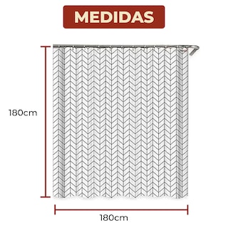 Foto 7 | Foto 7 | Cortina De Baño Impermeable 180 X 180 Cm Diseño De Líneas + Ganchos De Acero Inoxidable