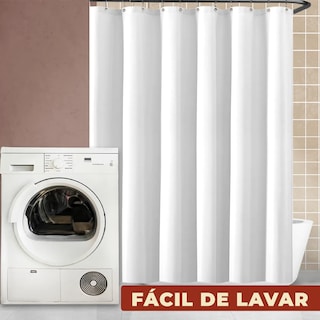 Foto 5 | Foto 5 | Cortina De Baño De Poliéster 214 X 183 Cm Color Blanco + Ganchos Acero Inoxidable
