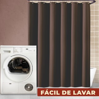 Foto 6 | Foto 6 | Cortina de Baño de Poliéster 180 x 180 cm Café + Ganchos Acero Inoxidable