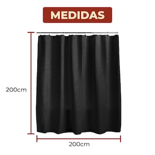 Foto 8 | Foto 8 | Cortina De Baño Con Tejido De Gofre 200 X 200 Cm Color Negro + Ganchos Acero Inoxidable