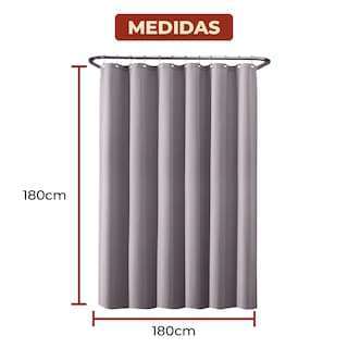 Foto 8 | Foto 8 | Cortina de Baño de Poliéster 180 cx 180 cm Gris + Ganchos Acero Inoxidable